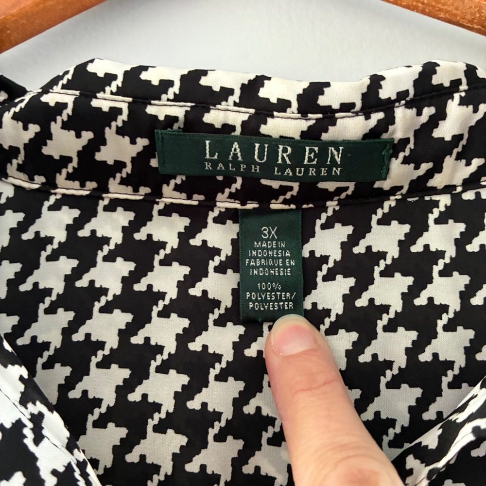 Lauren Ralph Lauren Shirt 3X Houndstooth Blouse Office Sophisticated Preppy - Picture 4 of 9